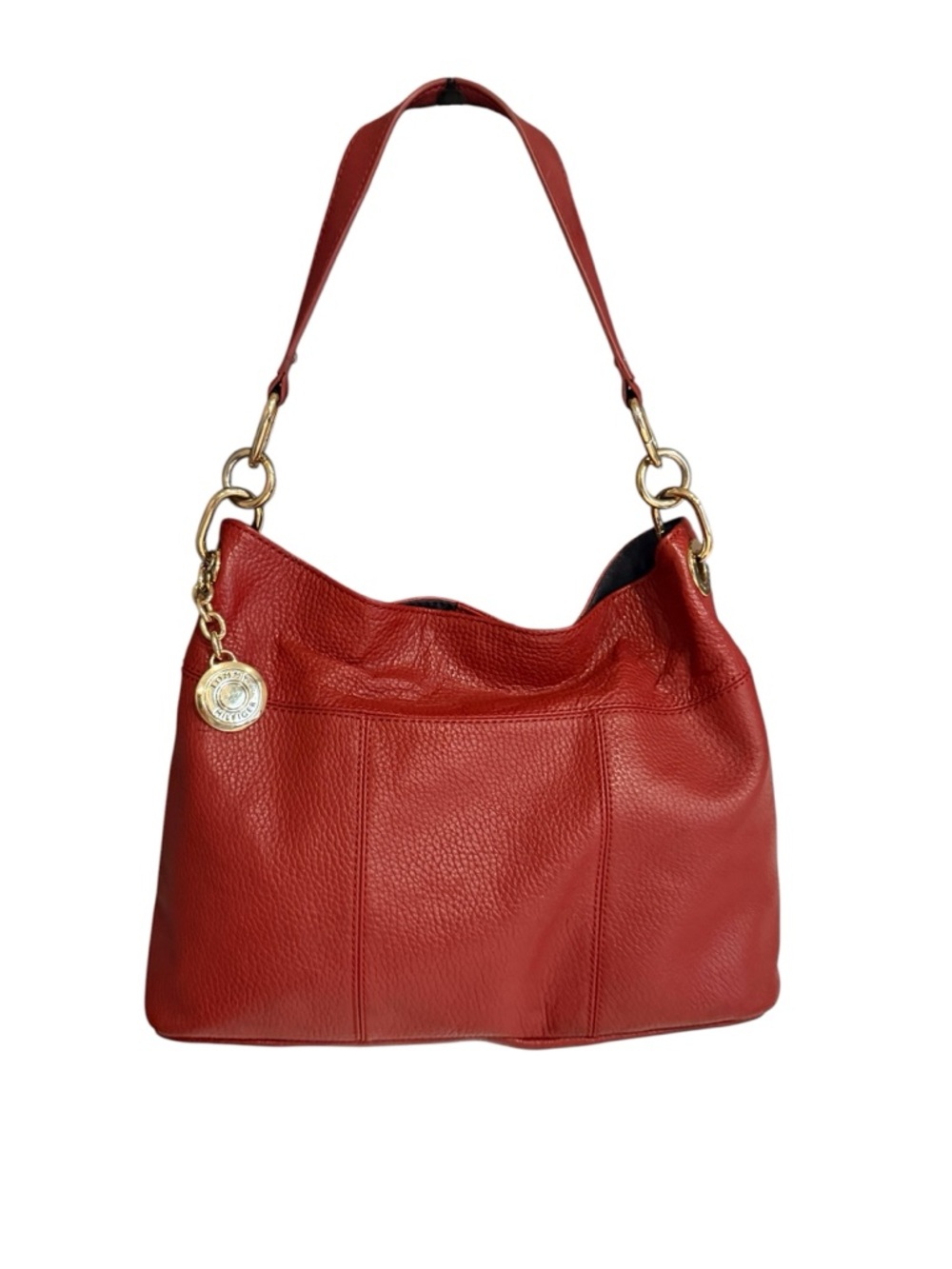 Tommy Hilfiger Red Leather Shoulder Bag with Gold Hardware & Charm